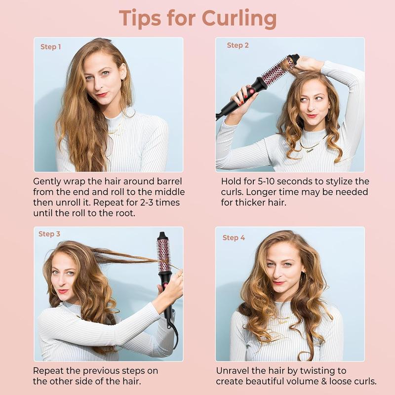 Thermal Brush,1.25 in Curling Brush Curling Iron Heated Curling Brush Volumizing Brush,Ceramic Tourmaline Ionic Curling Comb 110-240V Travel Curling Iron with Brush, LCD Display, Heated Round Brush