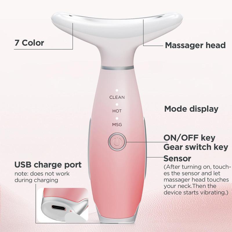 7 Color Beauty Neck Instrument, Led Facial Massager, Skin Care Face Massager, Face Sculpting Tool with Thermals, Electric Face Roller Massager, Vibration for Skin Care and Double Chin, Festival Gift