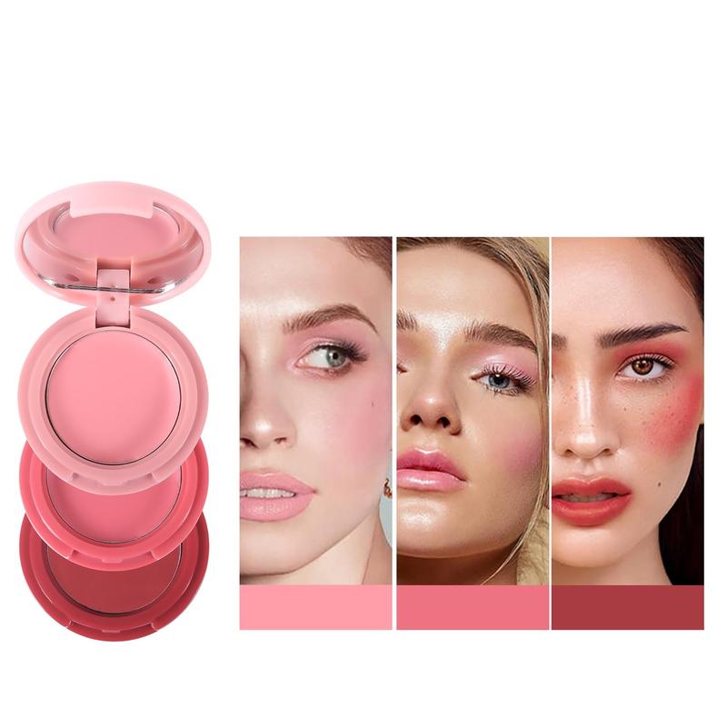 3 In 1 Blush Palette, 1 Box Long Lasting Blush Cream, Portable Travel Blush Palette, Daily Makeup Accessories For Women & Girls