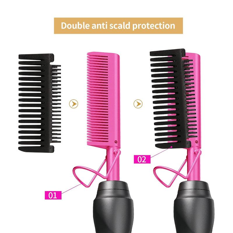 Hot Comb Hair Straightener Heat Pressing Combs - Ceramic Electric Hair Straightening Comb, Curling Iron for Natural Black Hair Beard Wigs Holiday Gift - Pink 5 In1 Lightweight Durable Smooth Comfort