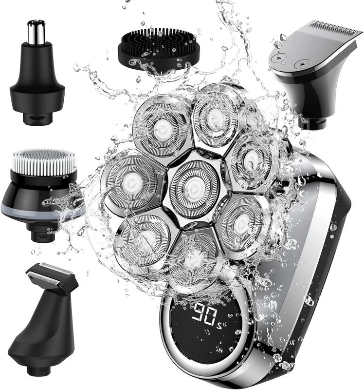 DIHOOM 6in1 Electric IPX7 Waterproof and Floating Head Shaver for Men,Grooming Kit with Nose Hair Body Trimmer,Wet Dry Shaver,LED Display,USB Rechargeable and Comfort face shaver,8D 9D Head razor for Bald Men