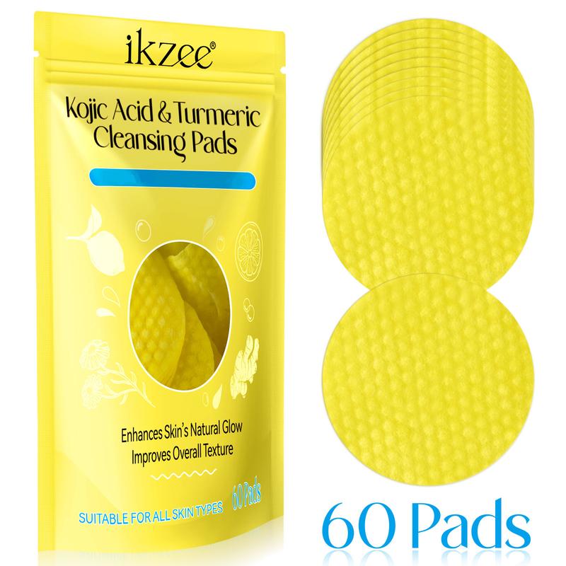 Ikzee Kojic Acid & Turmeric Cleansing Pads - Cleansing & Exfoliating & Hydration For Face - 60 Pads - Skincare