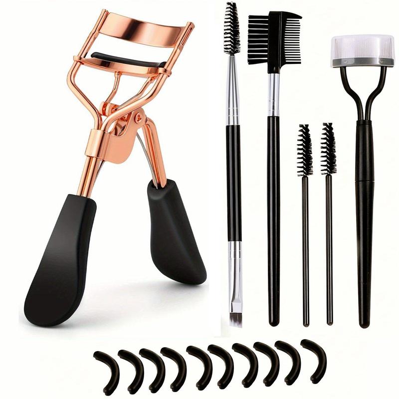 Eyelash Curler & Eyebrow Brush & Comb & Silicone Pad Set, 16pcs set Durable Eyelash Curler & Accessories, Professional Makeup Tools for Women