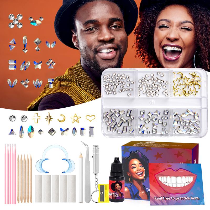 WATRZ Professional 320-Piece Colorful Tooth Gem Kits with Cross-Shaped and Unique Tooth Stickers, Polishing Drill Tools – Ideal for Smile Care and Holiday Gifts, Portable and Easy to Use,for Y2K