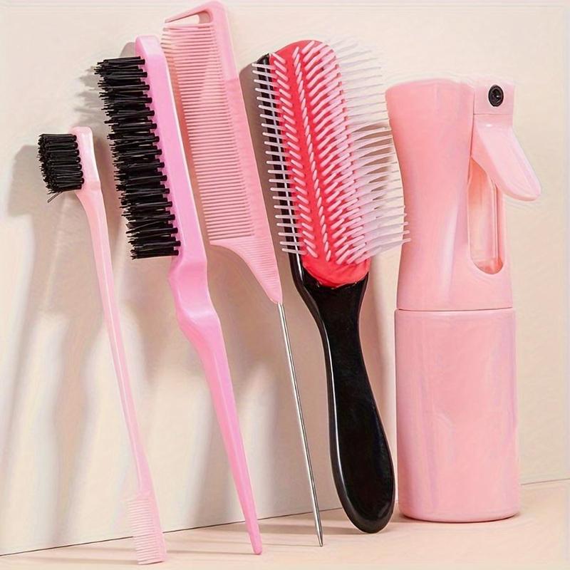 Hair Styling Hair Brush and Spray Bottle Set (5 Counts set), Heatless Detangling Brush and Hair Identifier Spray Bottle Hair Styling Tool for Curly Long Hair, Curly Hair Brush Wet & Dry Hair Styling Tool for Women, Hair Products