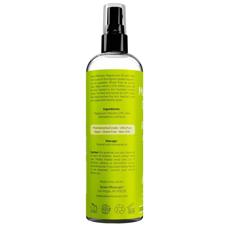 Seven Minerals, Magnesium Oil Spray with Aloe Vera - Use as Magnesium Spray Deodorant - Get Healthy Haircare & Skin and Sleep Comfort - Free eBook