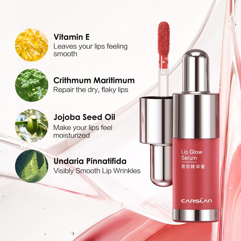 CARSLAN Hydrating Lip Gloss Serum Moisturizing Plunping Shiny Lip Glow Tinted Lip Care with Vitamin E Crithmum Maritimum Essential oil