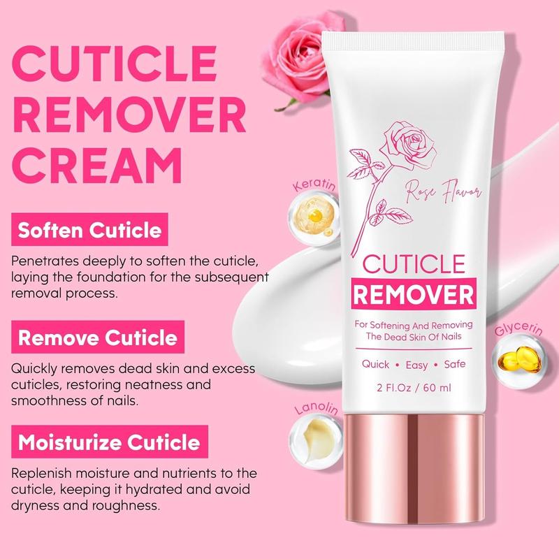 Cuticle Remover Kit - Cuticle Remover Cream & Cuticle Oil, Rose Flavor Cuticle Care Kit with Cuticle Trimmer Cuticle Pusher Cuticle Nipper for Manicure, Removedor de Cuticula for  Care