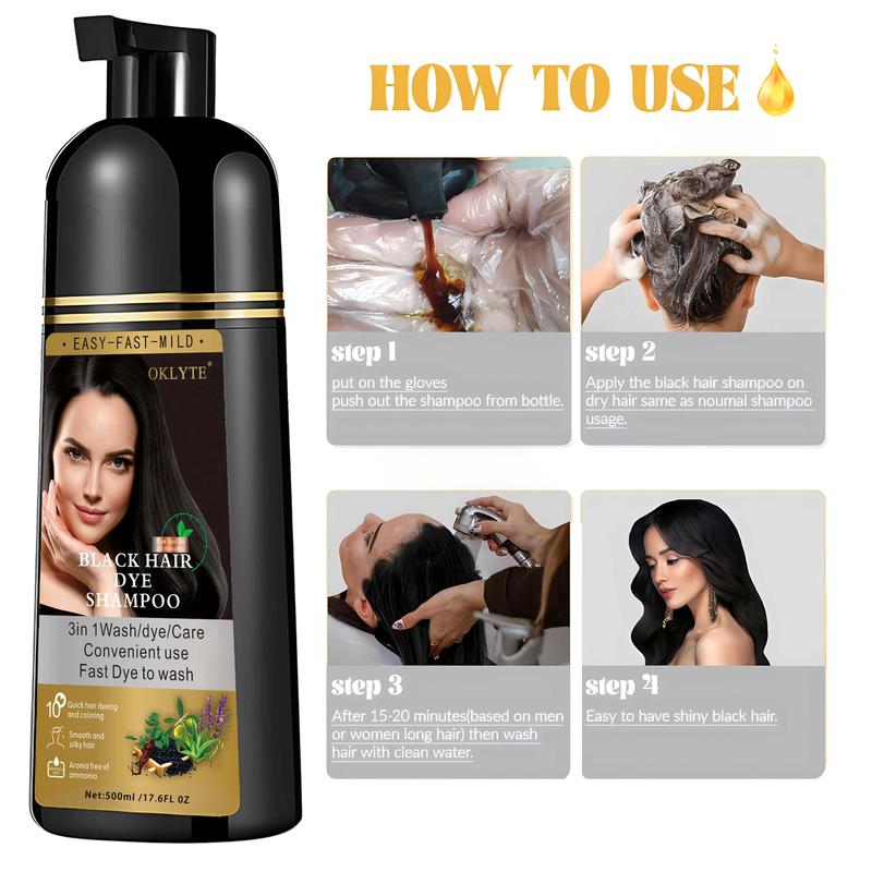 OKLYTE 3 in 1 Hair Dye Shampoo +99.9% Grey Coverage -Natural Ingredients Hair Color Plant Haircare Black Hairdye