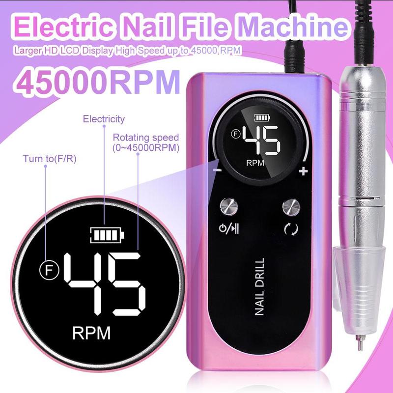 Portable Electric Nail Drill, 1 Box 45000RPM Electric Nail File, Professional Nail Drill for Acrylic Nails, Manicure & Pedicure Supplies for Home DIY Salon Use