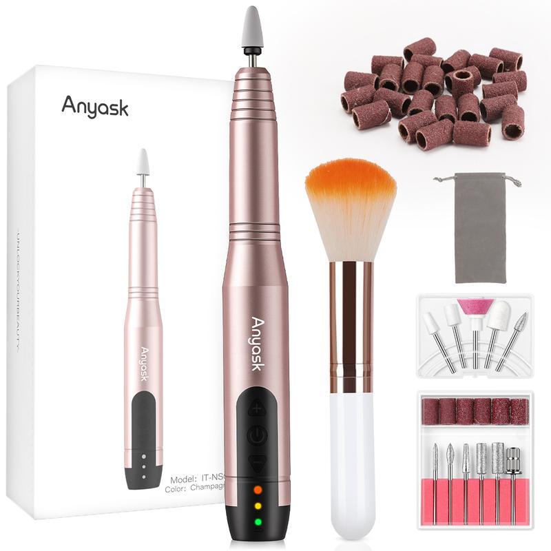 Anyask Cordless Electric Nail Drill Machine 11 in 1 Kit 25000RPM Portable Rechargeable Nail Efile Set for Acrylic Gel Dip Powder Nails Nail Art Cutics [ back to school]