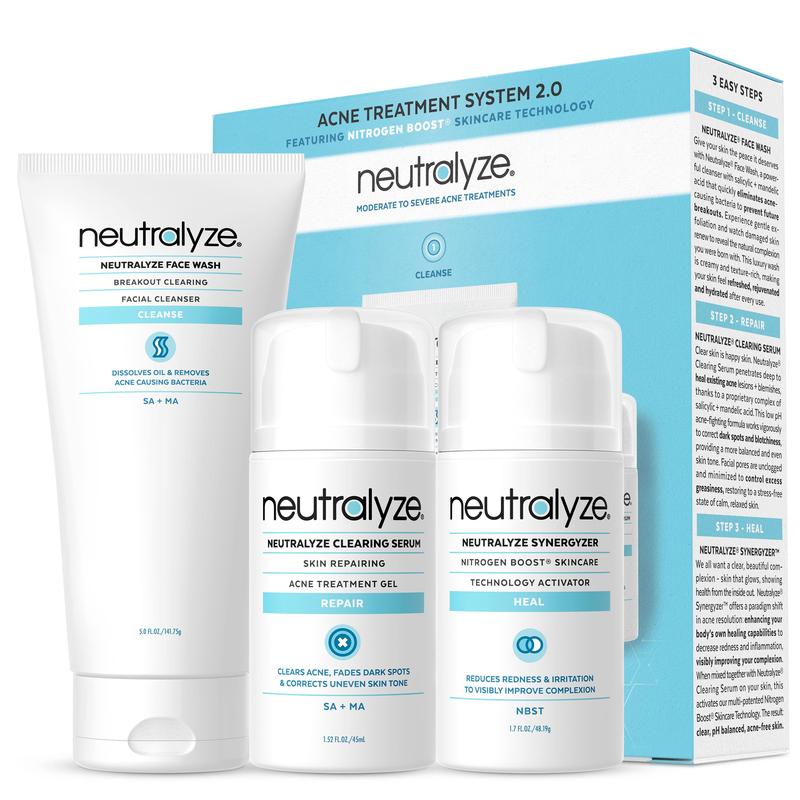 Neutralyze Moderate To Severe Acne Kit 2.0 - Maximum Strength Acne Kit, 2% Salicylic Acid, Mandelic Acid & Nitrogen Boost Skincare Technology