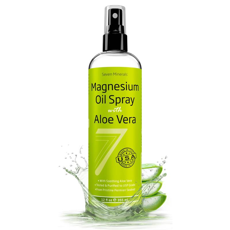 Seven Minerals, Magnesium Oil Spray with Aloe Vera - Use as Magnesium Spray Deodorant - Get Healthy Haircare & Skin and Sleep Comfort - Free eBook