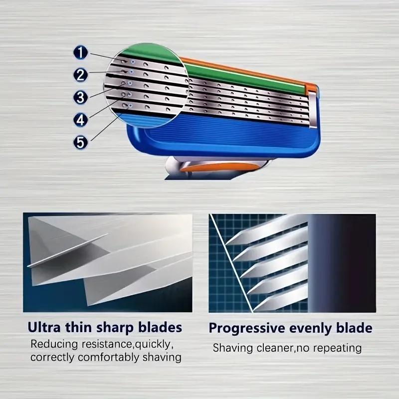 Shaving Razor Blades Set For Men, Father's Day Gift, 1 Count Shaver Holder & 12pcs 5 Layers Blades Set For Leg, Arm, Armpit Hair Removal, For Daily Face Care