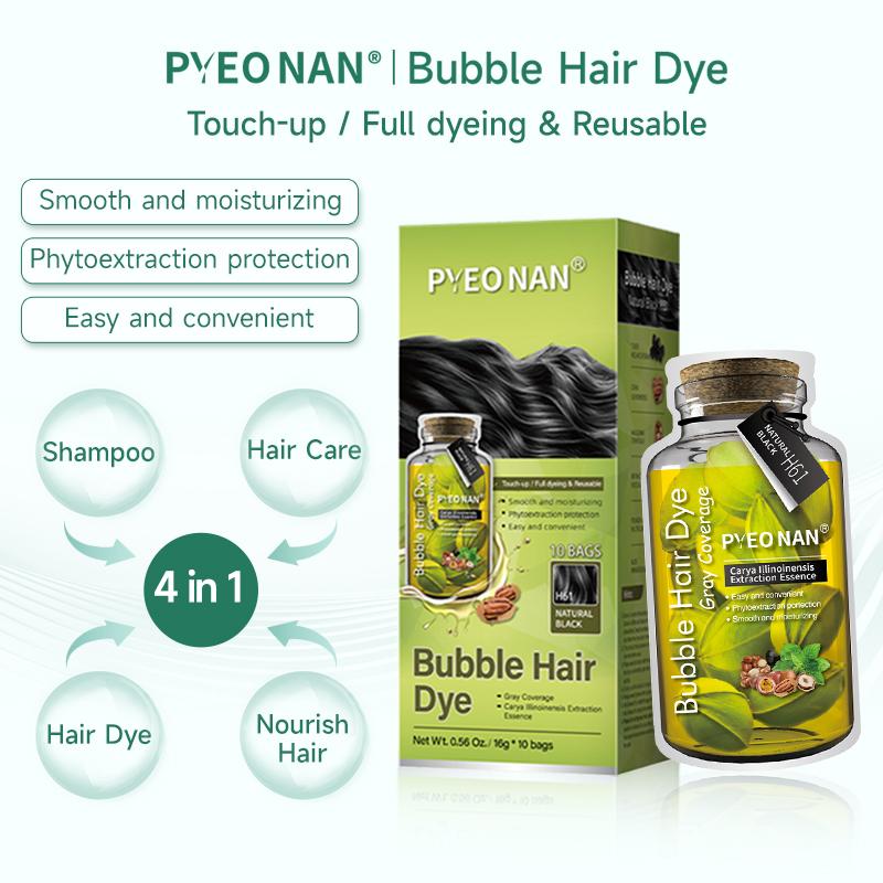 PYEONAN Unisex Bubble Hair Dye with Natural Plant Extracts, 2-in-1 for Gray Coverage and Hair Care, Gray Hair Turns into Black or Dark Brown with Herbal Ingredients, No Bleaching, 10 Bags Hair Color 5.6 Oz. 160g