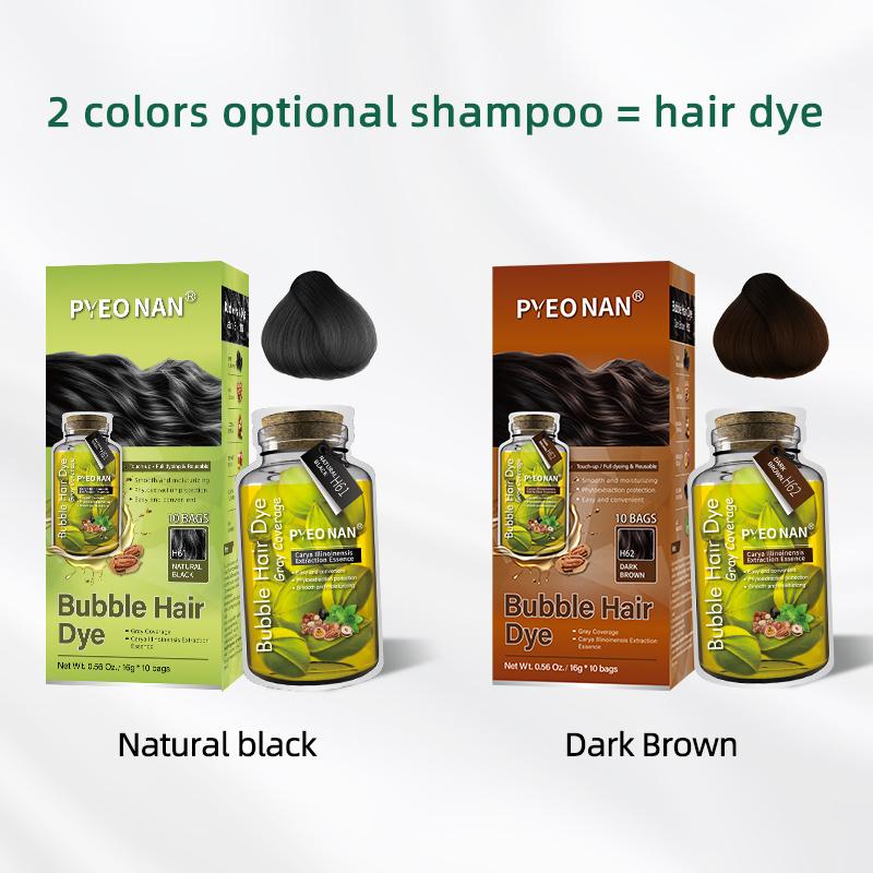 PYEONAN Unisex Bubble Hair Dye with Natural Plant Extracts, 2-in-1 for Gray Coverage and Hair Care, Gray Hair Turns into Black or Dark Brown with Herbal Ingredients, No Bleaching, 10 Bags Hair Color 5.6 Oz. 160g