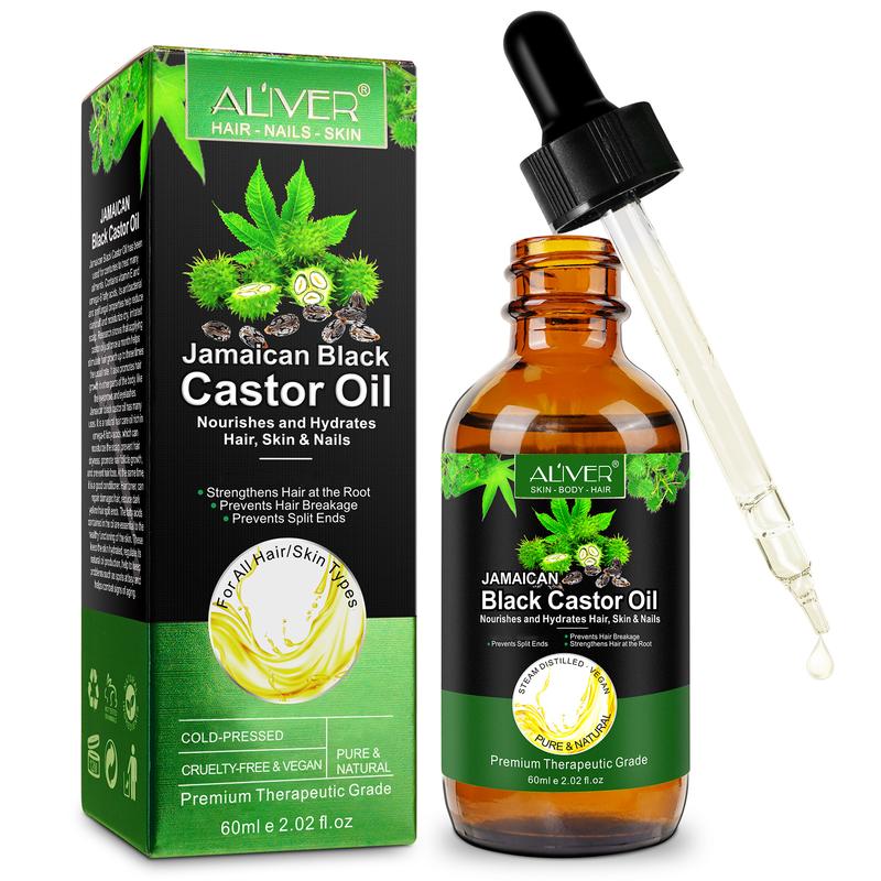 ALIVER Jamaican Black Castor Oil(1 pack 2 packs), Jamaican Castor Oil Organic Cold Pressed Unrefined, Castor Oil for Eyelashes Eyebrows Body, Hair , 2.02 fl oz Haircare Comfort