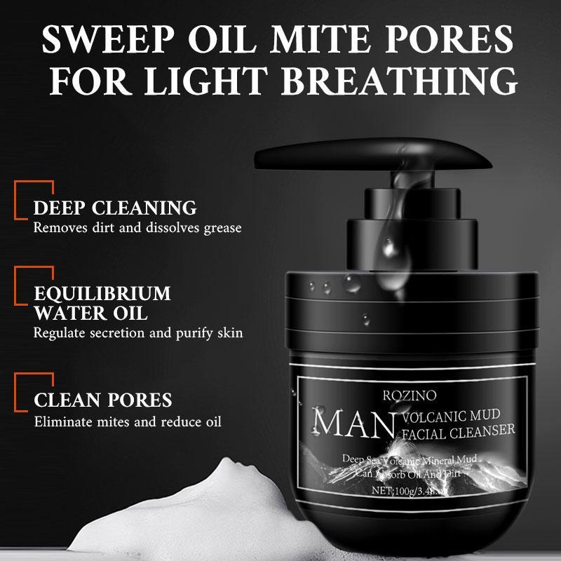 Volcanic Mud Facial Cleanser, Moisturizing & Oil Control Facial Cleansers, Hydrating Facial Deep Cleansing Product for Men