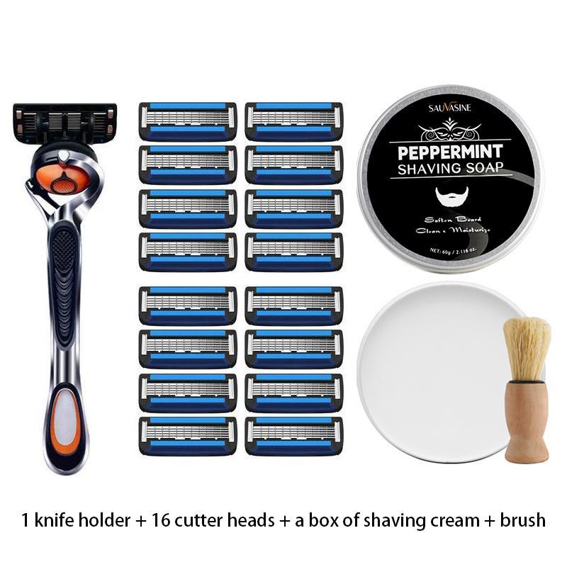 Men's Shaving Tool Set, 1 Set Including 1 Razor Holder & 16 Blades & Shaving Soap & Brush, Professional Shaving Tool Set for Men