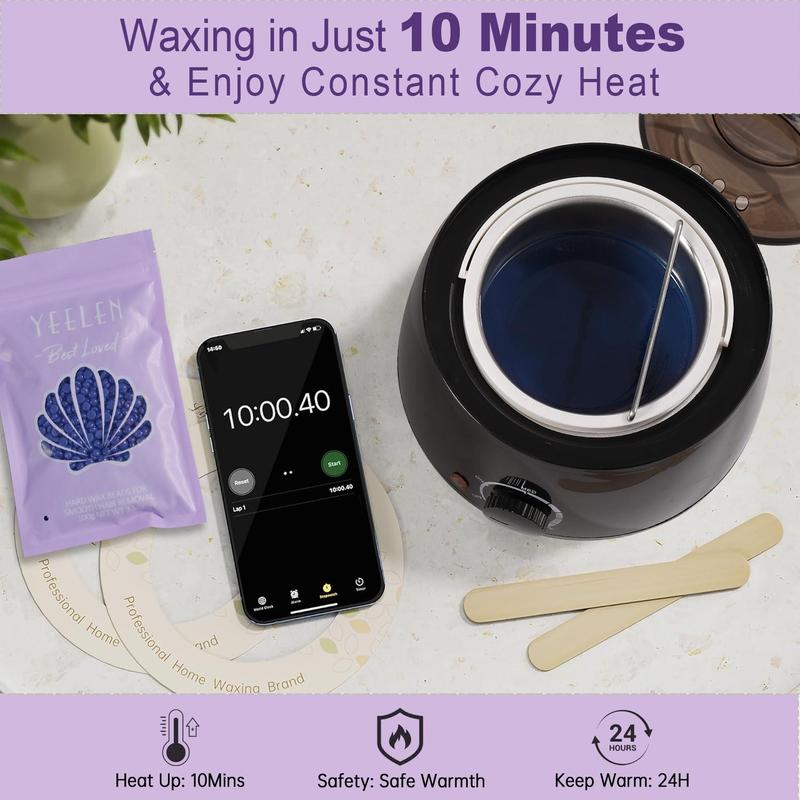 Hair Removal Waxing Kit, 1 Wax Warmer & 4 Wax Beans & 20 Wooden Stick & 10 Nose Hair Cleaning Stick & 1 Bowl & 1 Pair Gloves & 5 Protective Ring & 10 Pads, Christmas Gift, Stocking Fillers