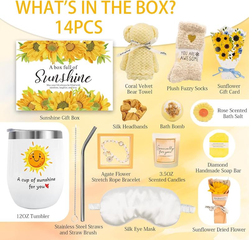 Birthday Gifts for Women, Sunflower Self Care Package Christmas Gifts, Sending Get Well Soon Sympathy Gifts Basket Unique Relaxation Spa Gifts Box for Women, Her, Sister, Mom, Best Friends