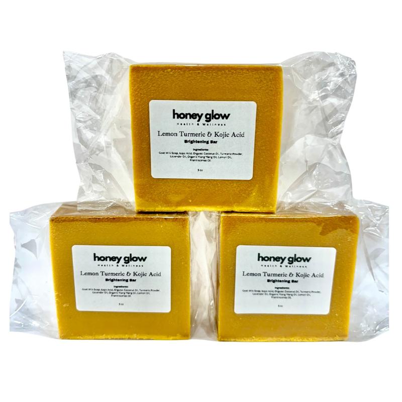 Honey Glow 3-Pack Lemon Turmeric & Kojic Acid Brighetning Soap, Dark Spot Remover, Kojic Acid Soap Body Care Body Wash Coconut Organic