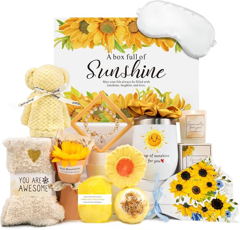 Birthday Gifts for Women, Sunflower Self Care Package Christmas Gifts, Sending Get Well Soon Sympathy Gifts Basket Unique Relaxation Spa Gifts Box for Women, Her, Sister, Mom, Best Friends