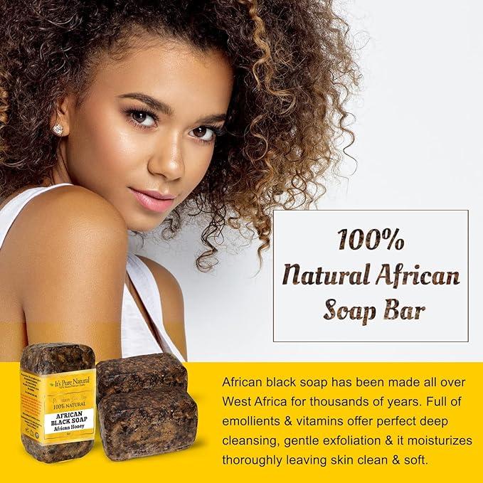 It's Pure Natural African Black Soap Bars with African Honey (Pack of 3) Organic Raw Soap for Face & Body Body Care Body Wash