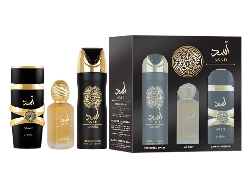 (3pc Gift Set) Asad by Lattafa 3.4oz EDP + 1.7oz Hair Mist + 6.8oz Body Spray