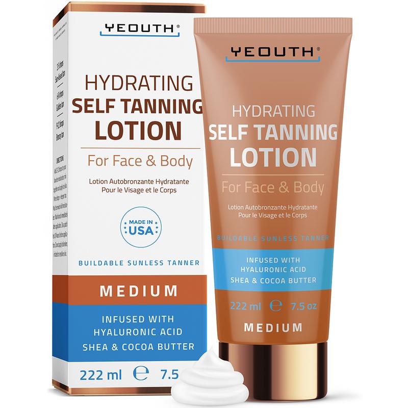 YEOUTH Self Tanning Lotion for Face and Body Care Blend of Hyaluronic Acid, Cocoa and Shea Butter, Hydrating Self Tanner for Radiant Tan