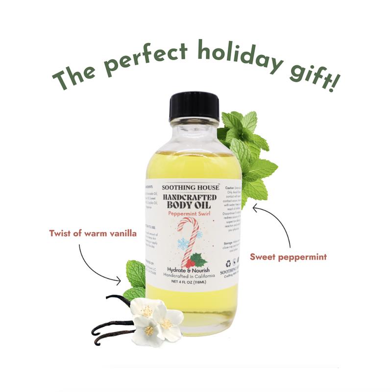 Handcrafted Peppermint Swirl Body Oil for Moisturizing, Glistening, Sikly and Smoothing Skin